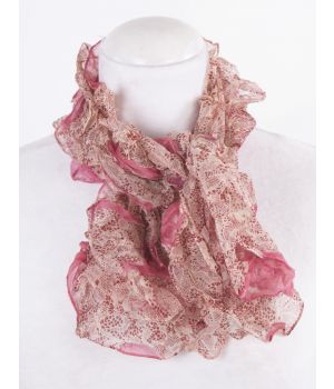 Roze/ beige crêpe-stroken sjaal