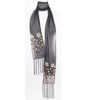 Zwarte crepe-voile sjaal met schelpen