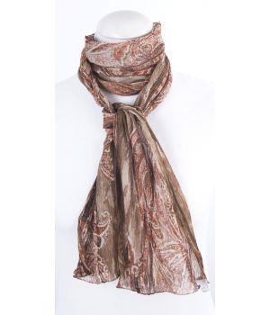 Bruine crêpe sjaal met paisley patroon 