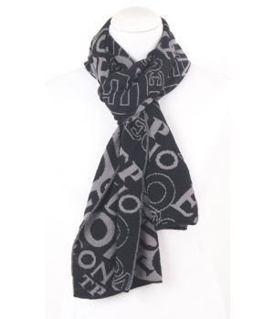 Zwart-grijs gebreide sjaal met letter-dessin