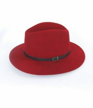Rode wollen fedora hoed