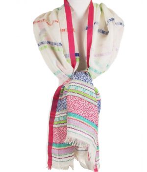 Linnen-blend sjaal met kleurrijke strepen