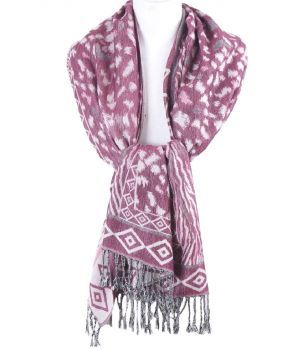 Fuchsia roze pashmina sjaal met grafisch patroon