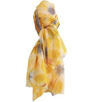 Sjaal met aquarel bloemenprint in geel-tinten