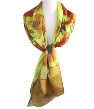 Zijde-blend sjaal met afbeelding van ''Zonnebloemen''