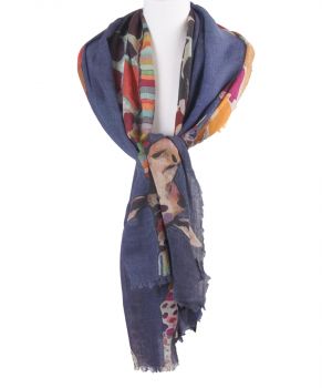 Wollen mousseline sjaal met kleurrijke giraffenprint