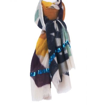 Lichtbeige wollen sjaal met grafisch design