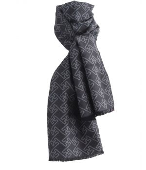 Zachte wol-blend sjaal in donkergrijs met ornament print 