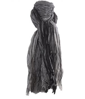 Gecrushte sjaal met strepen in zwart en lichtgrijs