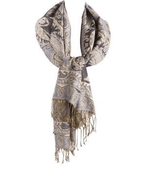Pashmina sjaal in lichtgrijs met lurex geweven paisley