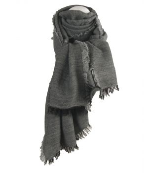 Alpaca-blend sjaal met franjes rondom in grijs