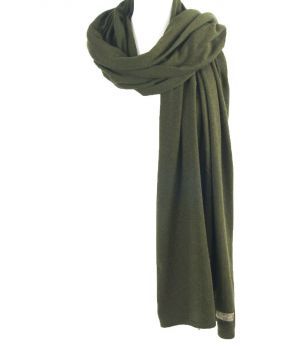 Kasjmier-blend sjaal/omslagdoek in licht legergroen