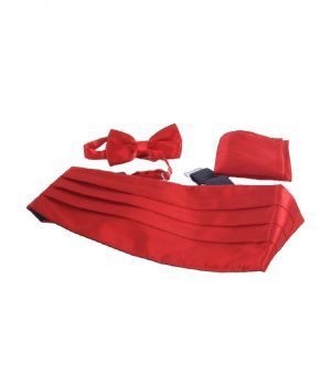 Set met cumberband, pochet en smokingstrik in helder-rood