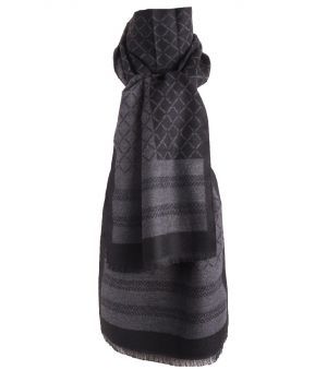 Zachte wol-blend sjaal met mixed print in grijs en zwart 