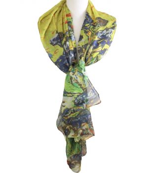 Zijde-blend schilderij-sjaal met print van "Irissen"