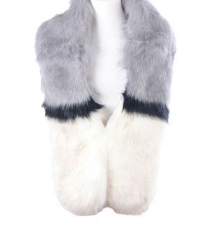 Ivoor, grijs en zwarte gemêleerde faux fur kraag / sjaal