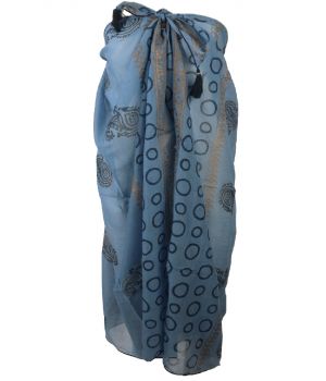 Jeansblauwe sarong met diverse prints