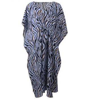Lichtblauwe linnen kaftan met tijgerprint 