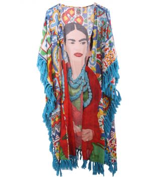 Lange katoenen kimono met afbeelding van Frida Kahlo