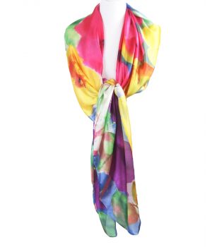 Sjaal in zijdeblend met kleurrijke bloemenprint