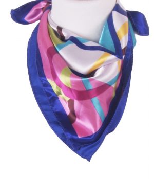 Vierkante satijnen sjaal in kobaltblauw en roze