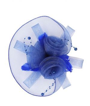 Kobaltblauwe fascinator met bloem