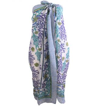 Katoenen sarong met koraalprint in paars
