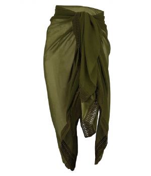 Voile sarong in legergroen met gehaakt bandje