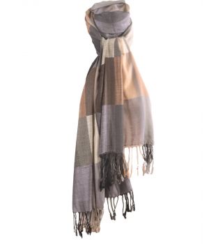 Pashmina sjaal met kleurvlakken in grijs en beige