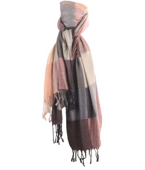 Pashmina sjaal met kleurvlakken in licht-oudroze en grijs