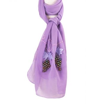 Lila crêpe voile sjaal met druiventrosjes van kralen