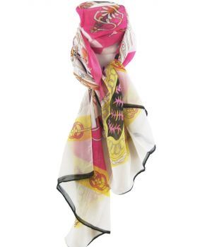 Luchtige roze sjaal met kwasten print