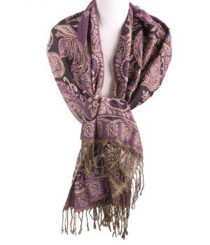 Pashmina sjaal in mauve met lurex geweven paisley