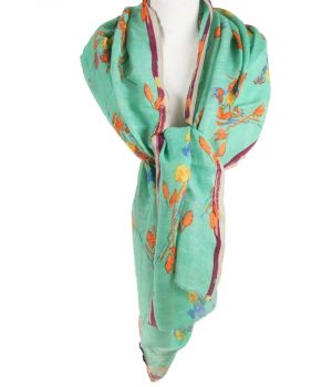 Linnen-zijdeblend sjaal met rozentakken print