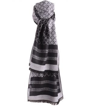 Zachte wol-blend sjaal met mixed print in ivoor