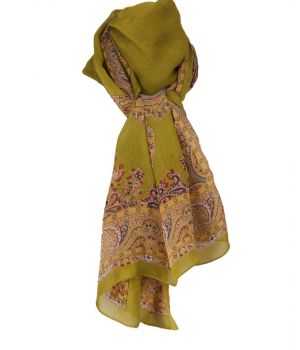 Langwerpige olijf-kleurige sjaal met ornament print