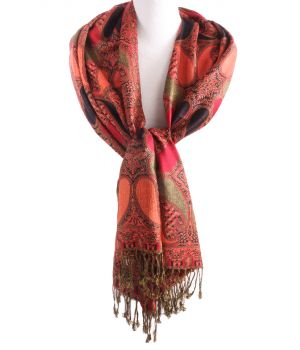 Oranje pashmina sjaal met geweven paisley patroon