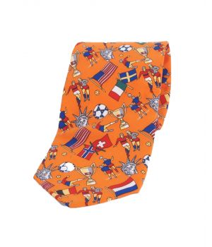 Oranje stropdas met voetbal thema print
