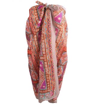 Taupe kleurige sarong met mozaïek print