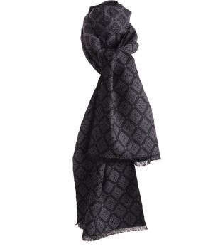 Zachte wol-blend sjaal in zwart met ornament print
