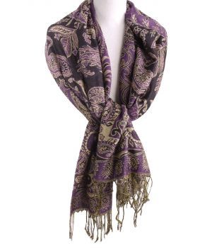 Pashmina sjaal in paars met lurex geweven paisley
