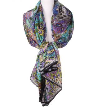 Zijden sjaal/stola kleurrijke paisley print