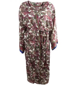 Lange zijde-blend kimono met paisley print roze-groen