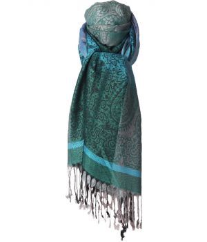 Pashmina sjaal met kleurverloop in turquoise en blauw