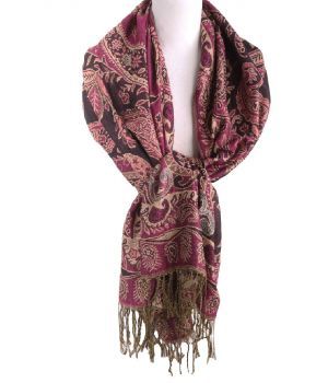 Pashmina sjaal in fuchsia met lurex geweven paisley