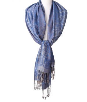Pashmina sjaal in kobaltblauw met floral patroon