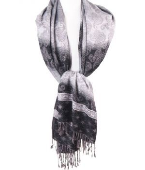 Pashmina sjaal met ingeweven paisley in zwart en wit