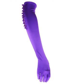 Purple lycra satijnen  avondhandschoen met bekleedde knoopjes