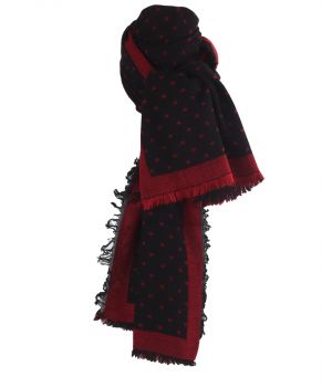 Fijn geweven sjaal in zwart met blokjes patroon in rood