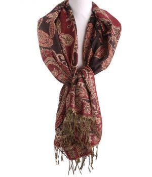 Pashmina sjaal in rood met lurex geweven paisley